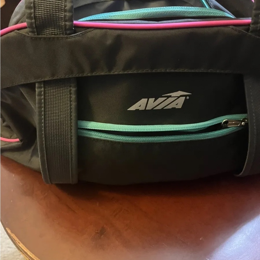 Women’s used Avia gym bag black purple teal